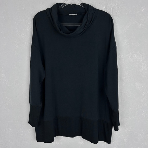 Garnet Hill size L cowl neck knit tunic black oversized tencel French terry - Picture 1 of 10